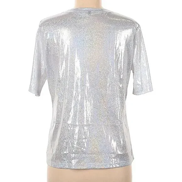 Gray Rainbow Sparkle Short Sleeve Crew Neck Top - Picture 7 of 12
